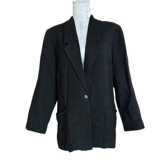 Stephan Douglas Raw Silk Black Blazer Sz 10 – Classic Single Breasted Old Money - Picture 1 of 16